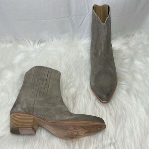 Free People Chelsea Taupe Suede Western Booties Sz 38.5/US 8.5